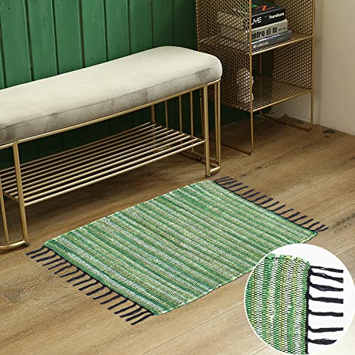 Asraie Eco Friendly Hand Woven & Reversible Cotton Chindi Rag Rug 100% Recycled Cotton Area Rug For Living Room Kitchen Entryway 2X3' (Green) #TOP6