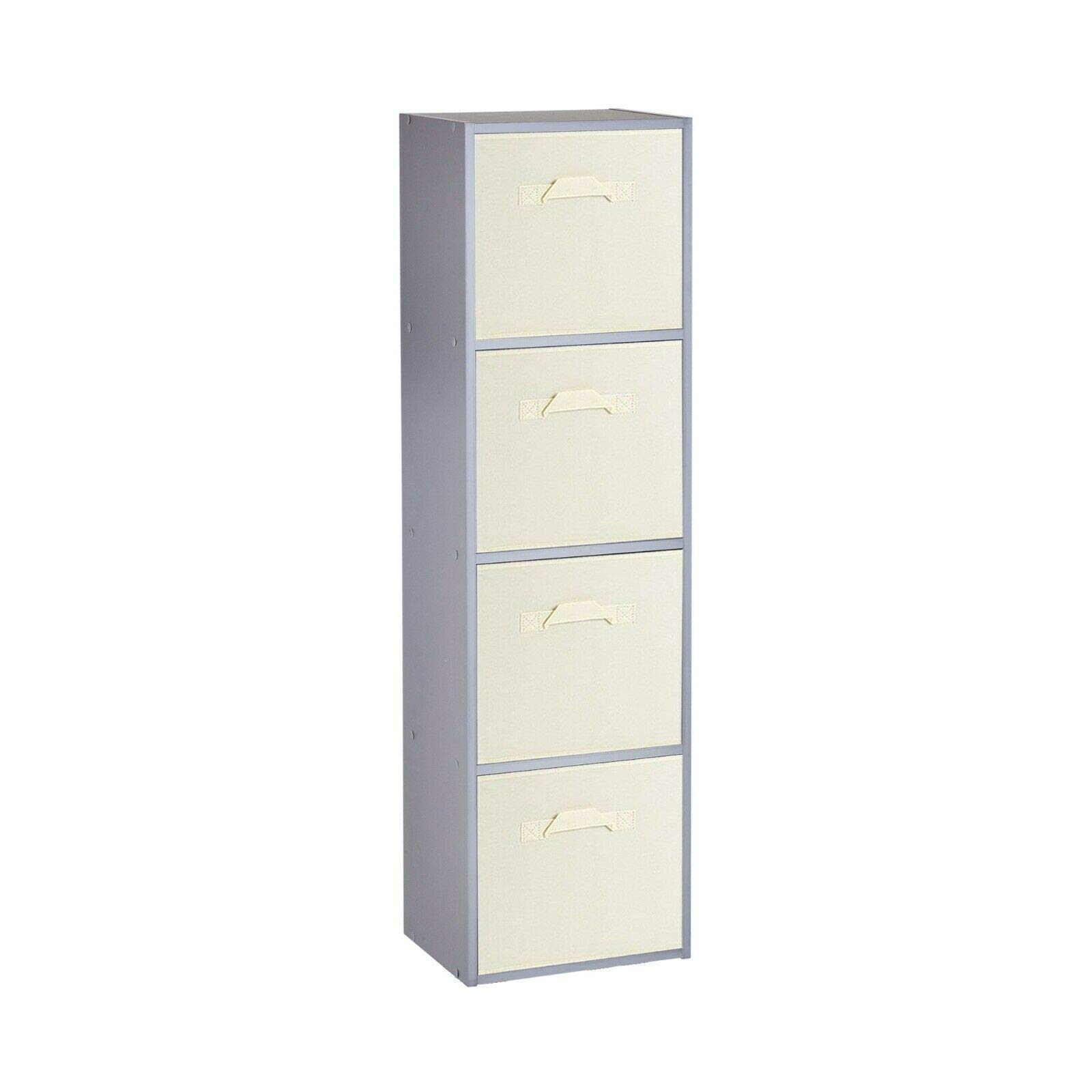 URBNLIVING Wooden Bookcase Grey 4 Tier + 4 Cream Drawer