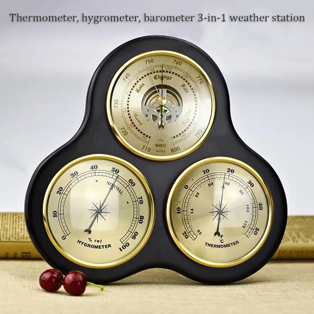 Barometr Termometr Higrometr, 3 w 1, ciśnienie atmosferyczne, higrometr, stacja pogodowa, bezbateryjny termometr zewnętrzny, wewnętrzny, bezprzewodowy - do domu, pokoju dziecięcego, łodzi rybackiej, b