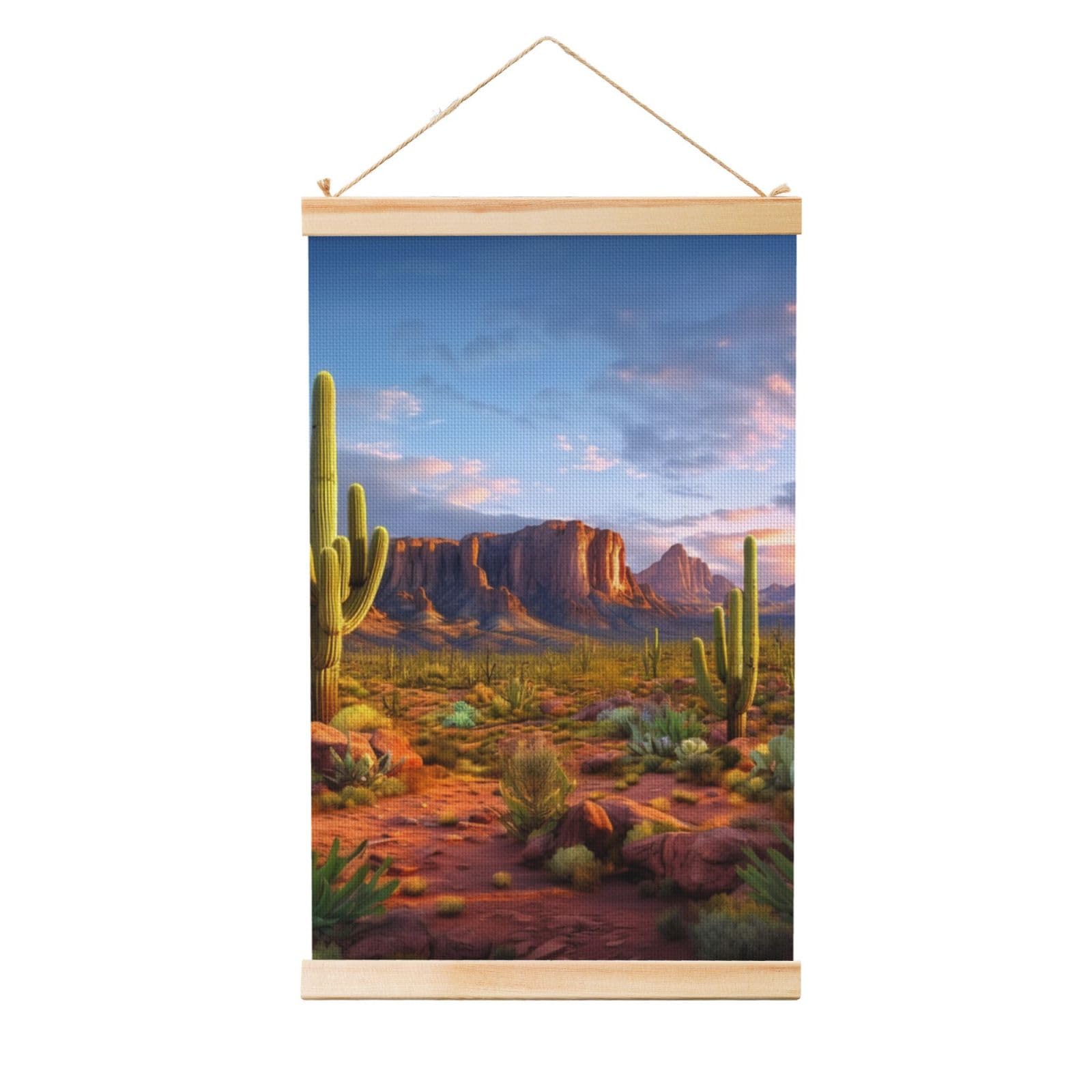 Cactus Landscape Posters Wooden Shaft Hanging Poster Canvas Prints Scroll Wall Art Painting Vintage Wall Banner Modern Artwork Decor for Home Decor Ready to Hang 20"x30"