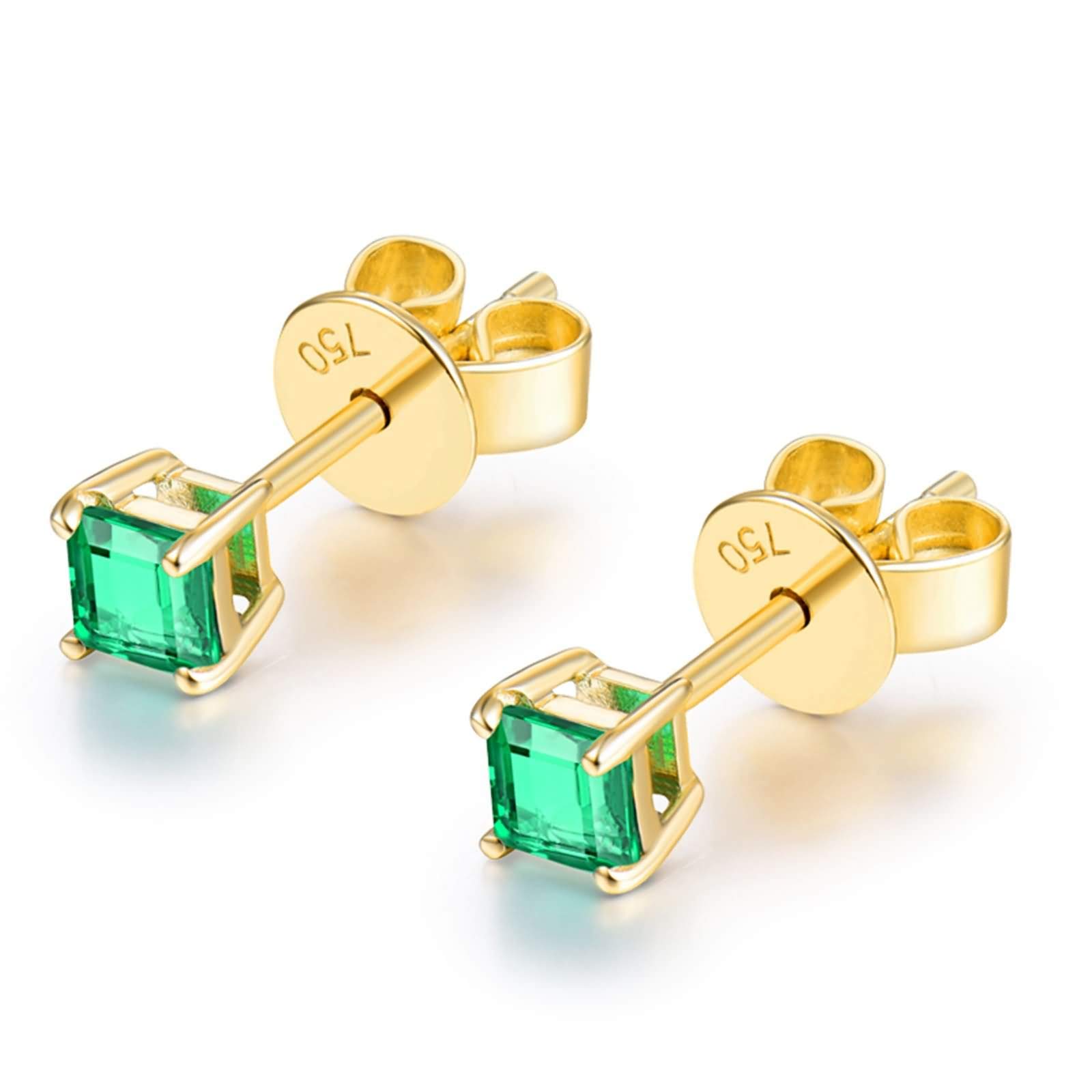 Epinki Gelb Gold 18K Ohrringe Silber Hängend, 4 Klaue Quadrat Ohrschmuck mit Smaragd 0.7ct Grün, als Geschenke für Frauen Freundin, Gelb Gold