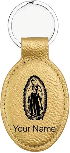 Miniatura 78 de LaserGram Llavero ovalado, Virgen de Guadalupe, grabado personalizado incluido (rústico con oro)