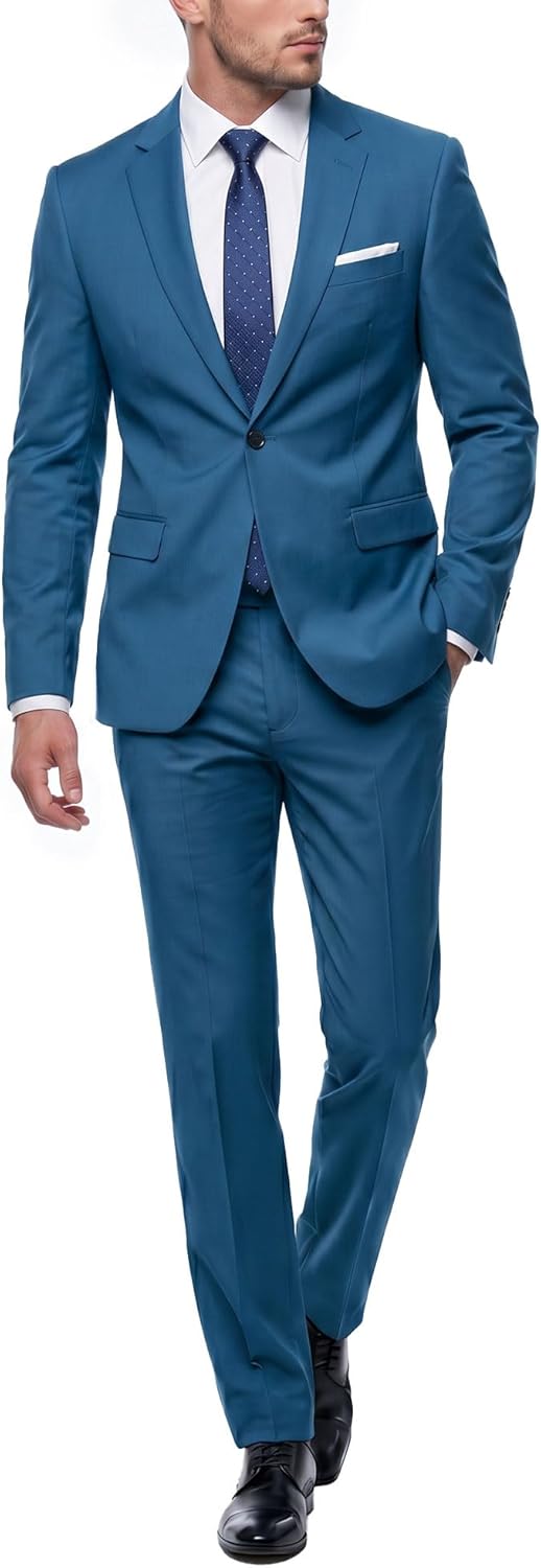Men's 2 Piece Slim Fit Suit Set One Button Blazer Jacket Pants Tuxedo Set for Party, Wedding and Business Proms