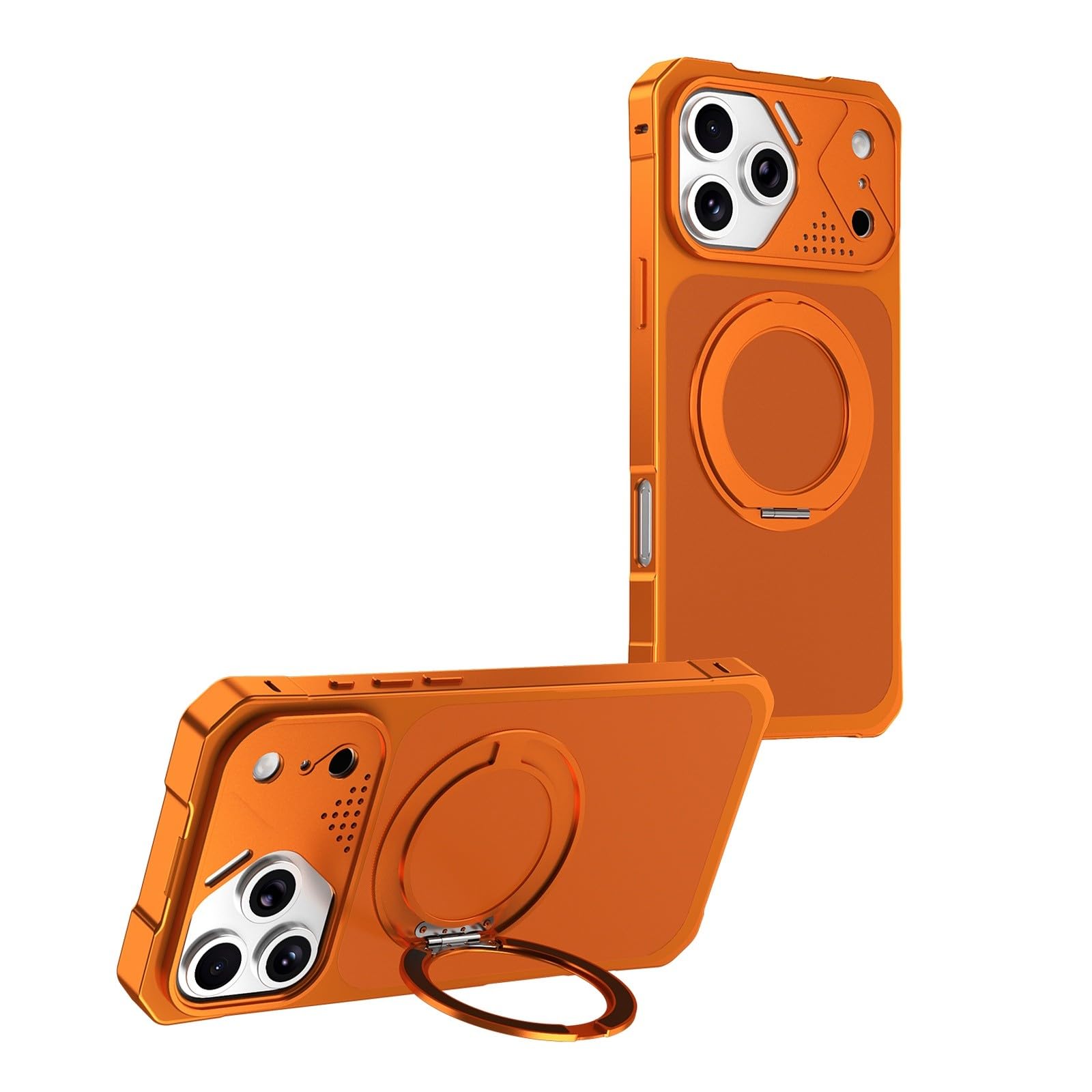 Coque iPhone 15 orange anti chute et traces de doigts avec support anneau - 7