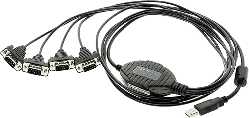 Gearmo 4 puertos USB a serie RS232 adaptador FTDI chipset, soporta Win 11, 10, 8, 7, Linux, Mac con ESD y protección contra sobretensiones