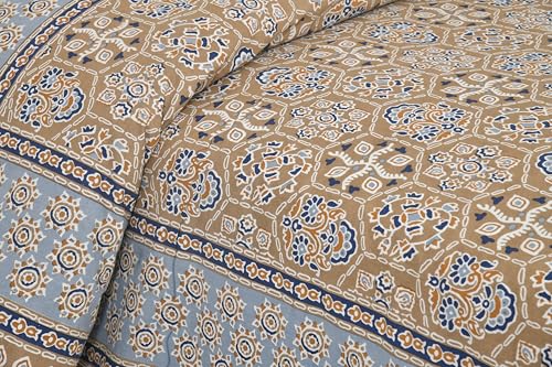 Image of King Size Cotton Bedsheet | 300 TC | 100% Cotton Flatsheet King Size with Two Pillow Covers | (254 * 274 cm, Jaipuri Block Print)