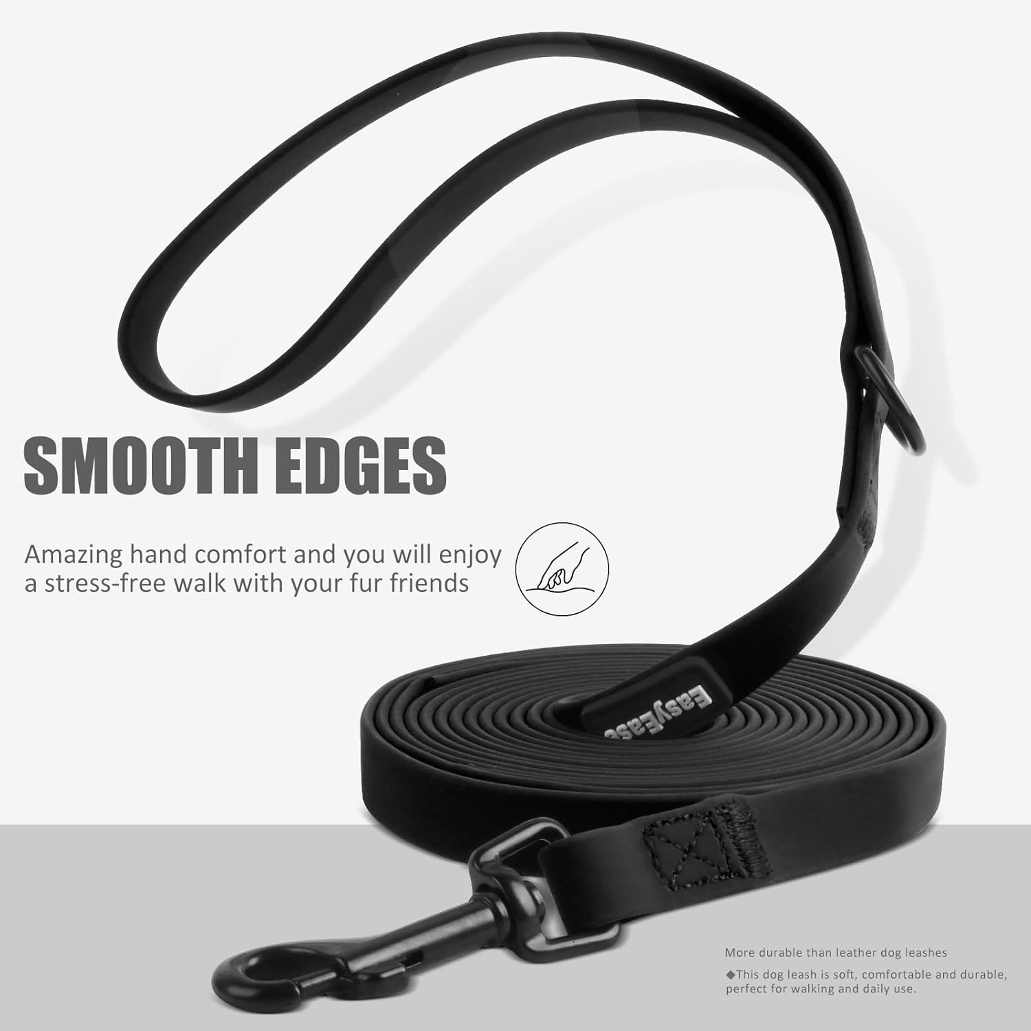 Dog Leash Coated with Durable and Odor Free Material, Lightweight Soft Dog Lead with Traffic Handle, 10FT Waterproof Black Leash for Small and Medium Dogs