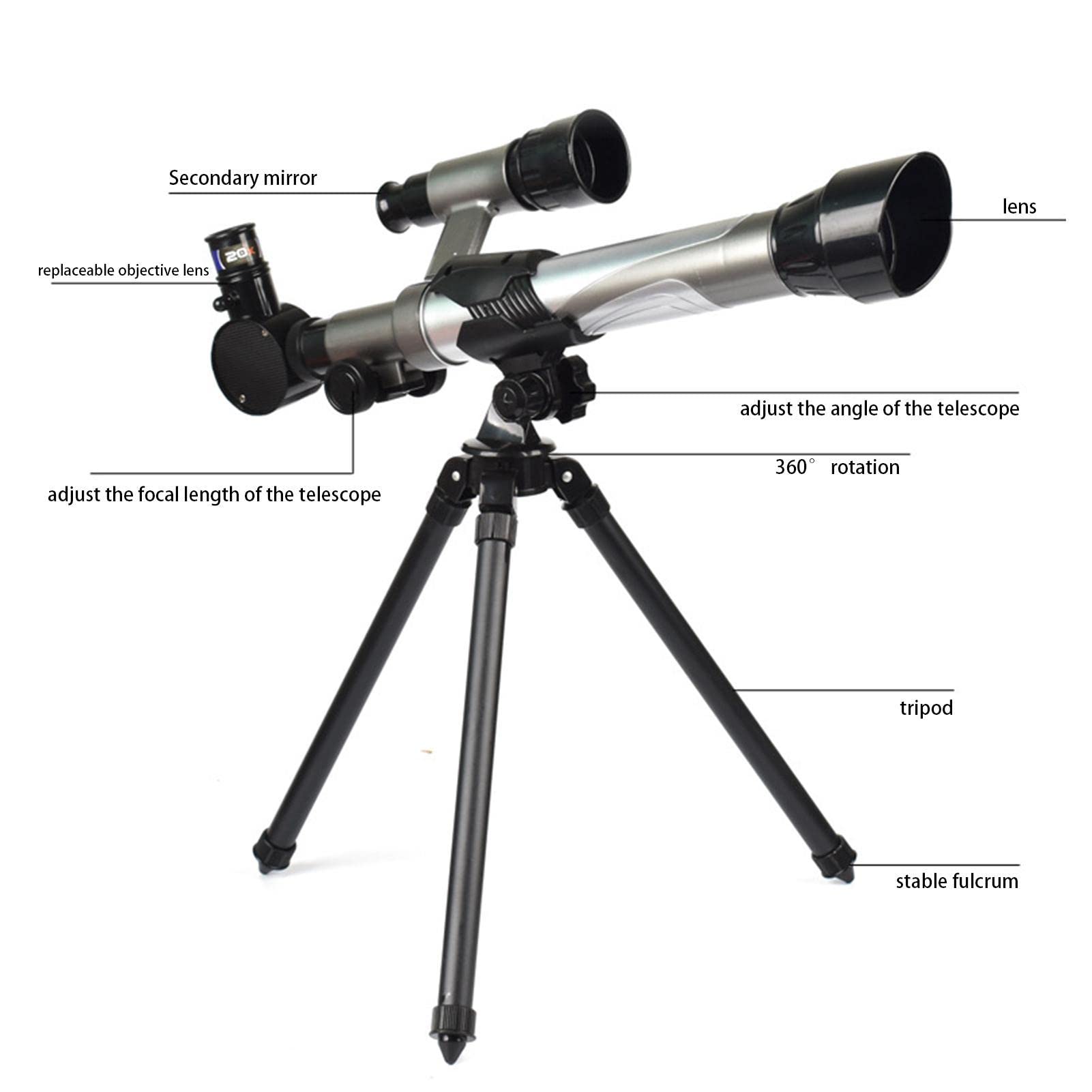 Télescope d'astronomie pour Enfants - Télescope réfracteur avec trépied - Jouet d'exploration Scientifique et pédagogique pour Enfants débutants