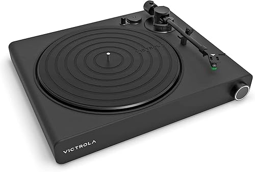 Miniatura 8 de Victrola Reproductor de discos de vinilo negro de alta resolución, cartucho Audio Technica AT-VM95E, conectividad Bluetooth adaptativa aptX, salida
