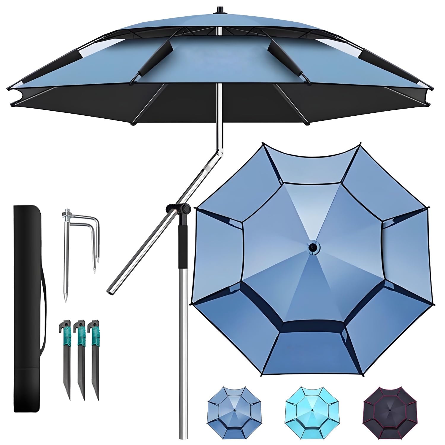 Parasols de plage portables inclinables 2m à 2.4m anti-UV pour terrasse