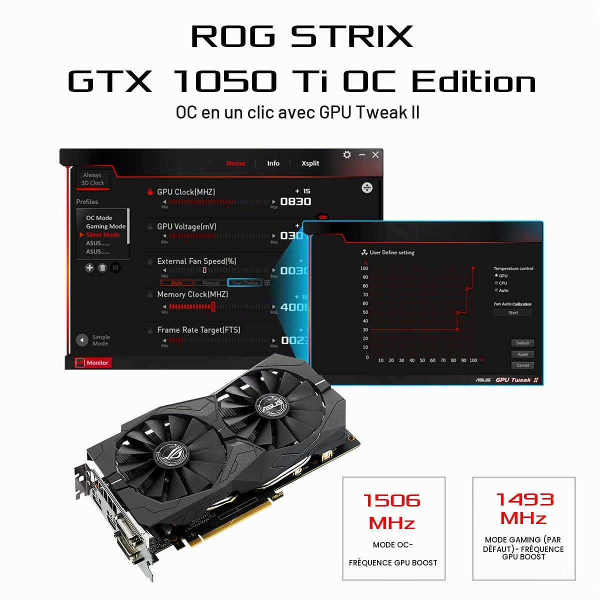ASUS STRIX-GTX1050TI-O4G-GAMING Carte Graphique Nvidia GeForce GTX 1050Ti 4 Go 7008 MHz