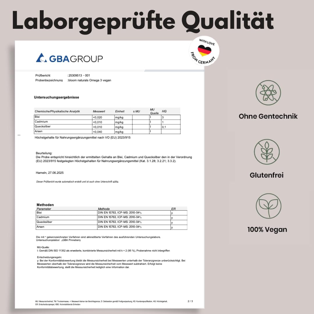 Omega 3 Kapseln hochdosiert Vegan – 120 Kapseln – 2000 mg Algenöl pro Tag | 600 mg DHA & 300 mg EPA – vegan, produziert in Deutschland, laborgeprüft