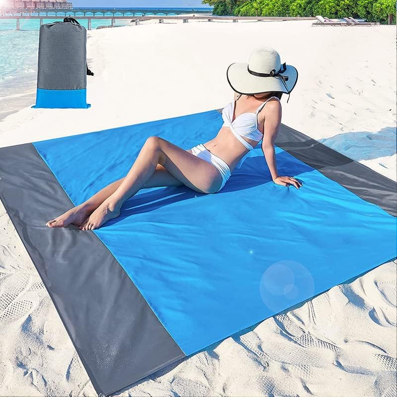 Waterproof 3-Layer Outdoor Picnic Blanket with Large Sandproof Foldable Mat for Camping on Grass and Beach (Blue,7' X 7')