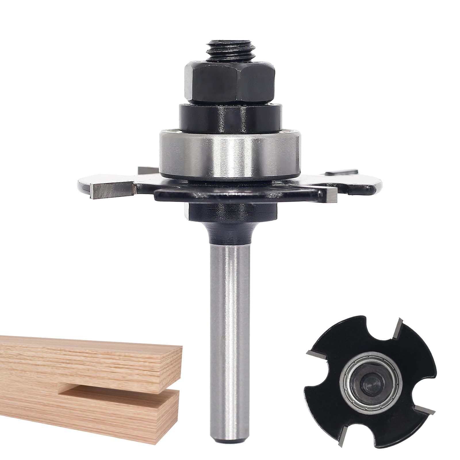 Akylin Slotting Cutter Router Bit, 1/4 Inch Shank, 4 Wing Slot Router Cutter Bit with bearing, 3/32” Height X9/16” Depth