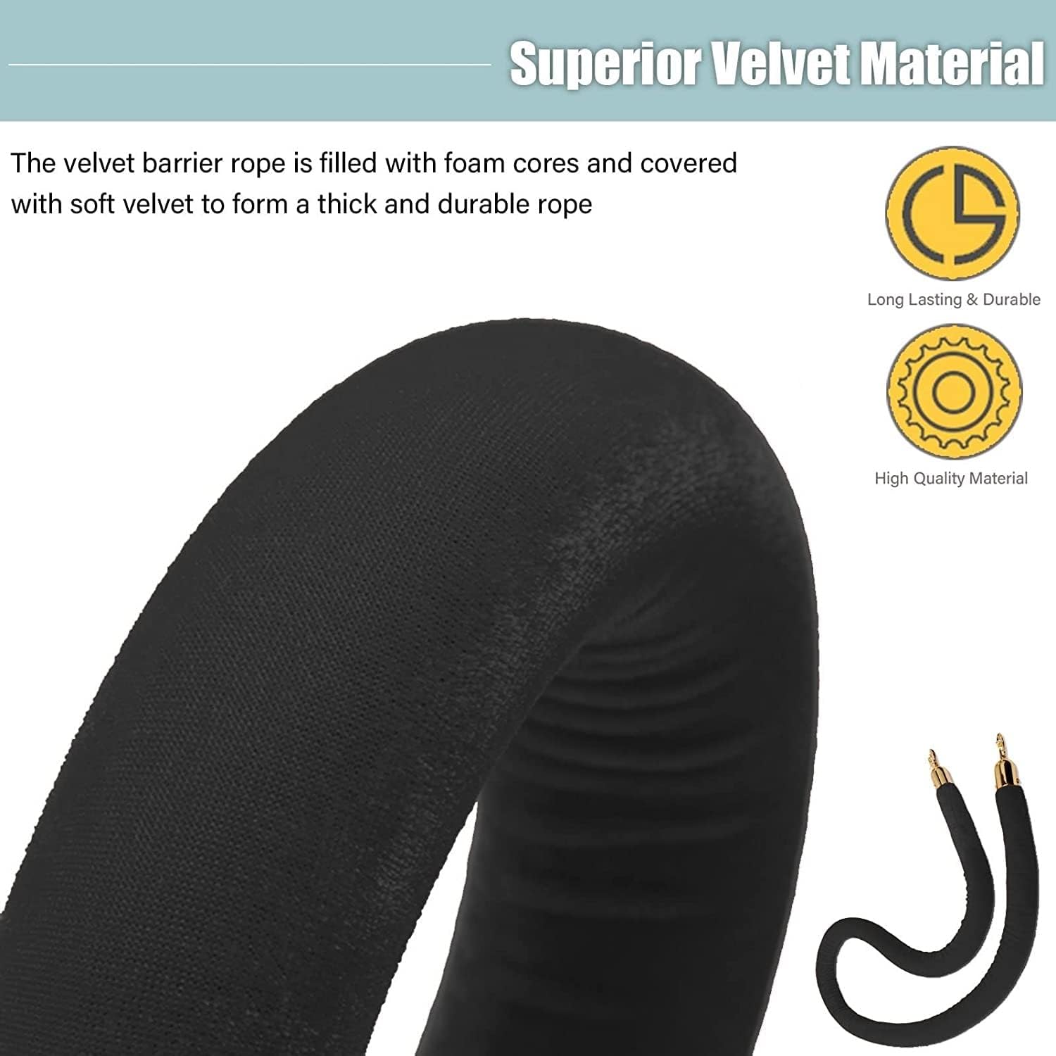 Hanging Rope Barrier Rope Velvet Stanchion Ropes with Gold Color Hooks, Crowd Control Stanchion Ropes Barrier Grand Openings, Trade Shows, Hotel 9.8ft/8.2ft/6.5ft/4.9ft (Black 1.5m/5ft)