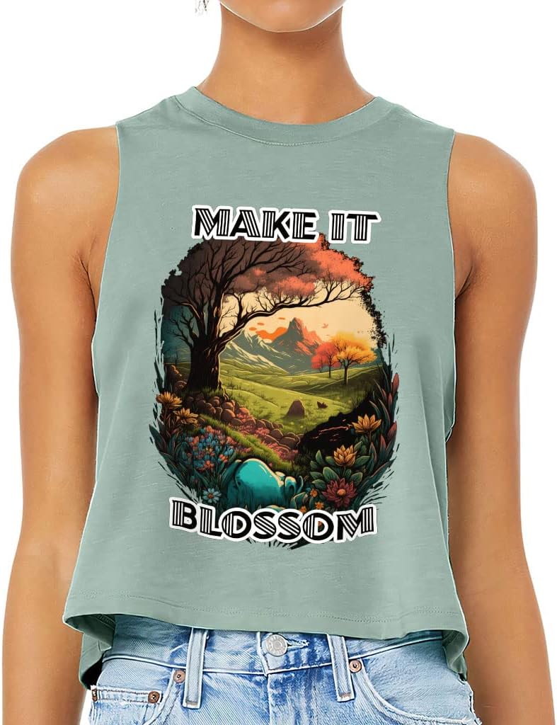 Make It Blossom Racerback Cropped Tank - Graphic Women's Tank - Nature Tank Top