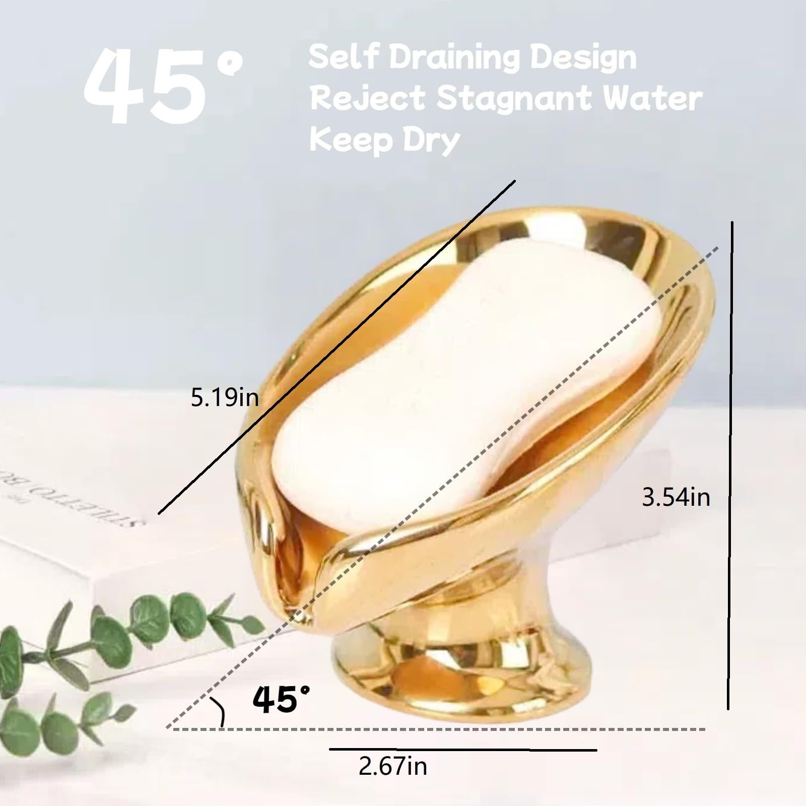 Jaboneras de baño Jabonera de Ducha autodrenante cerámica Brillante metálica usada Decoración estética para el baño(Golden)