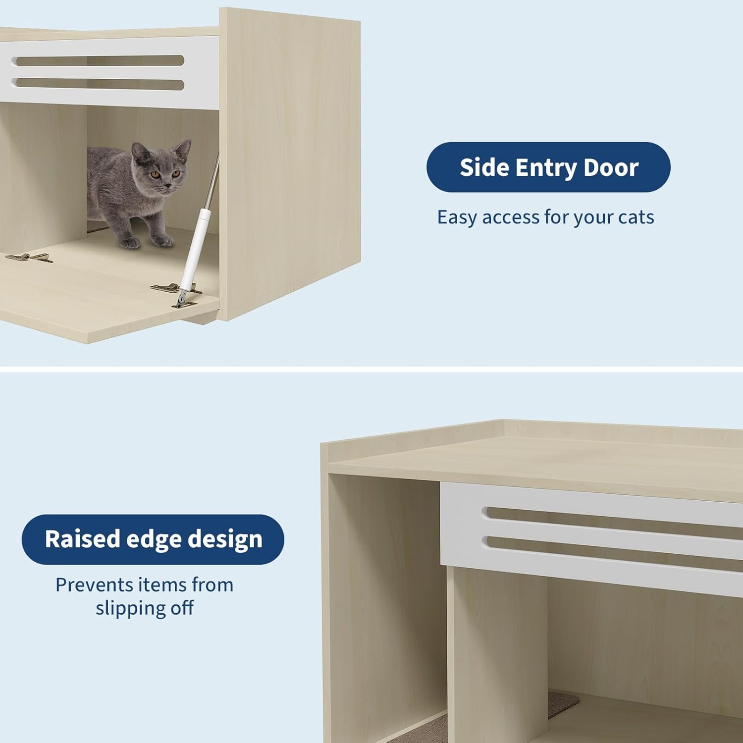 Mobiletto Copri Lettiera per Gatti - Design Moderno, Ampio e Ventilato - Sportello a Ribalta, Privacy Garantita, Facile da Pulire - Colore Legno Naturale