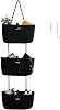 TeoKJ Over the Door Hanging Baskets with Button Strap, 3-Tier Woven Cotton Storage Organizer Bag, Wall-Mounted with Hook Decorative Hanging Nursery Baskets - Black