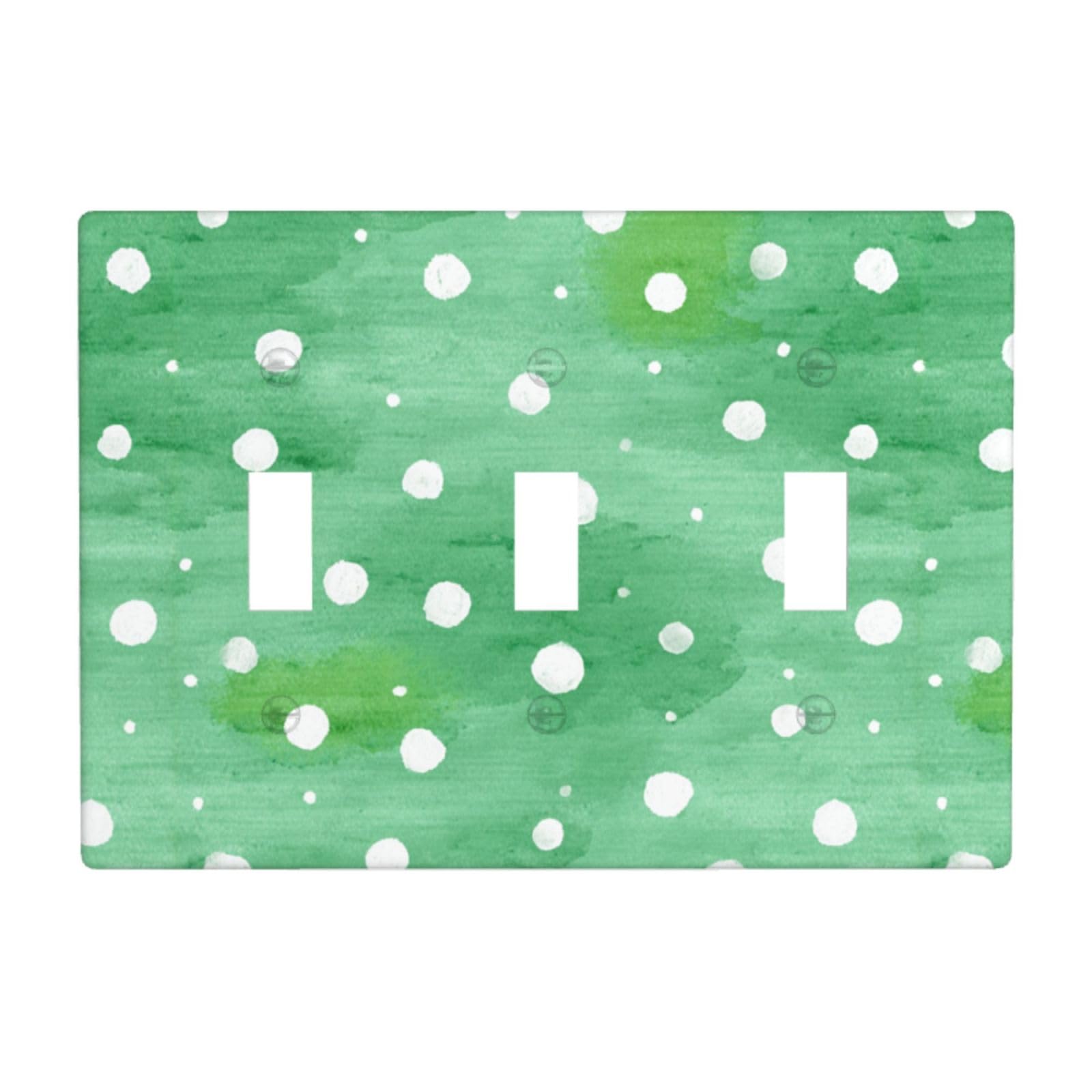 Woshuwo White Watercolor Pastel Green Polka Dots Light Switch Covers 3 Gang Triple Toggle Wall Plate Switchplate Electrical Faceplate For Bathroom Kitchen Bedroom Decor