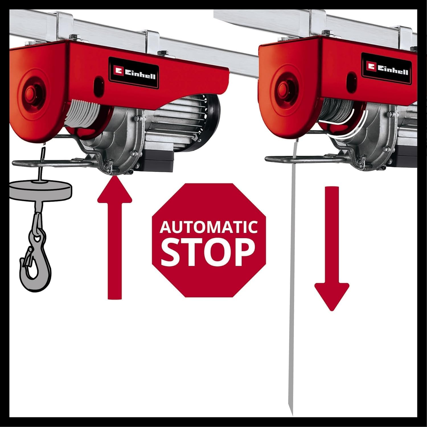 Einhell TC-EH 500 Seilhebezug 800 W mit Not-Aus, automatischer Bremse, 12 m Drahtseil