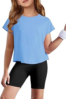 Loose Fit Quick Dry Short Sleeve Crop Top for Girls Gym & Yoga (Ages 5-14)