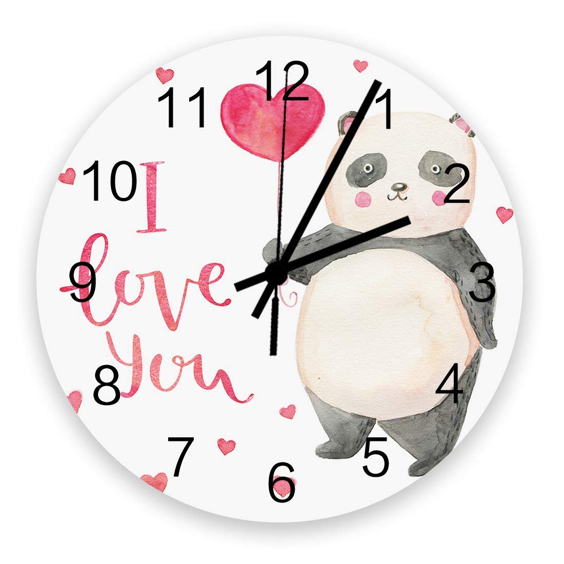 Amazon Co Jp バレンタインウォールクロックラブリーパンダウッドクロックサイレントノンカチカチ水彩ハートバルーンアイラブユーラウンドクロック電池式装飾バレンタインウォールクロック ホーム キッチン