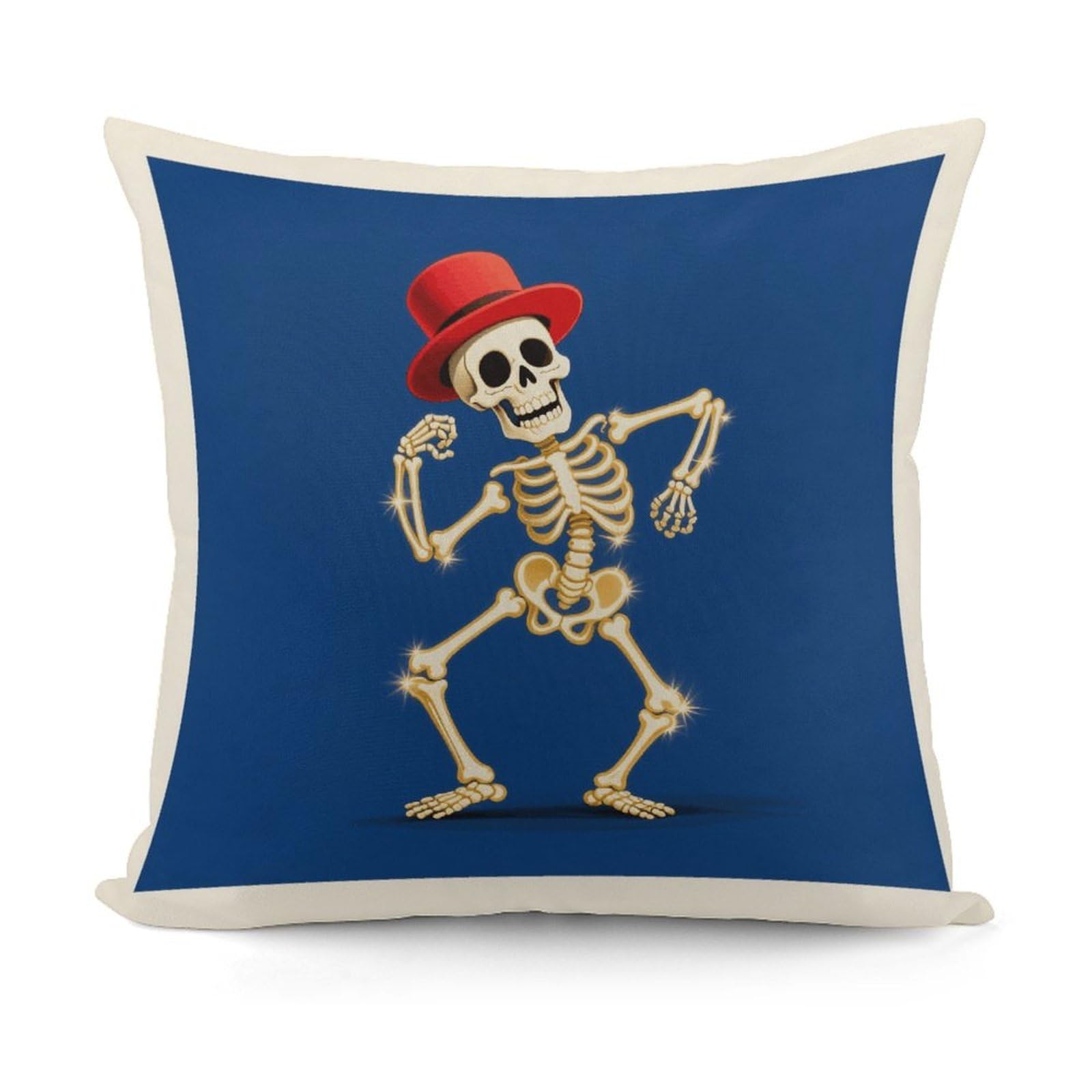 VstaDank Funny Skeleton Pillow Cover with Invisible Zipper Square Throw Pillowcase Plush Couch Sofa Pillow Case 18x18 Inch Decorative Throw Cushion Covers for Sofa Living Pillowcover