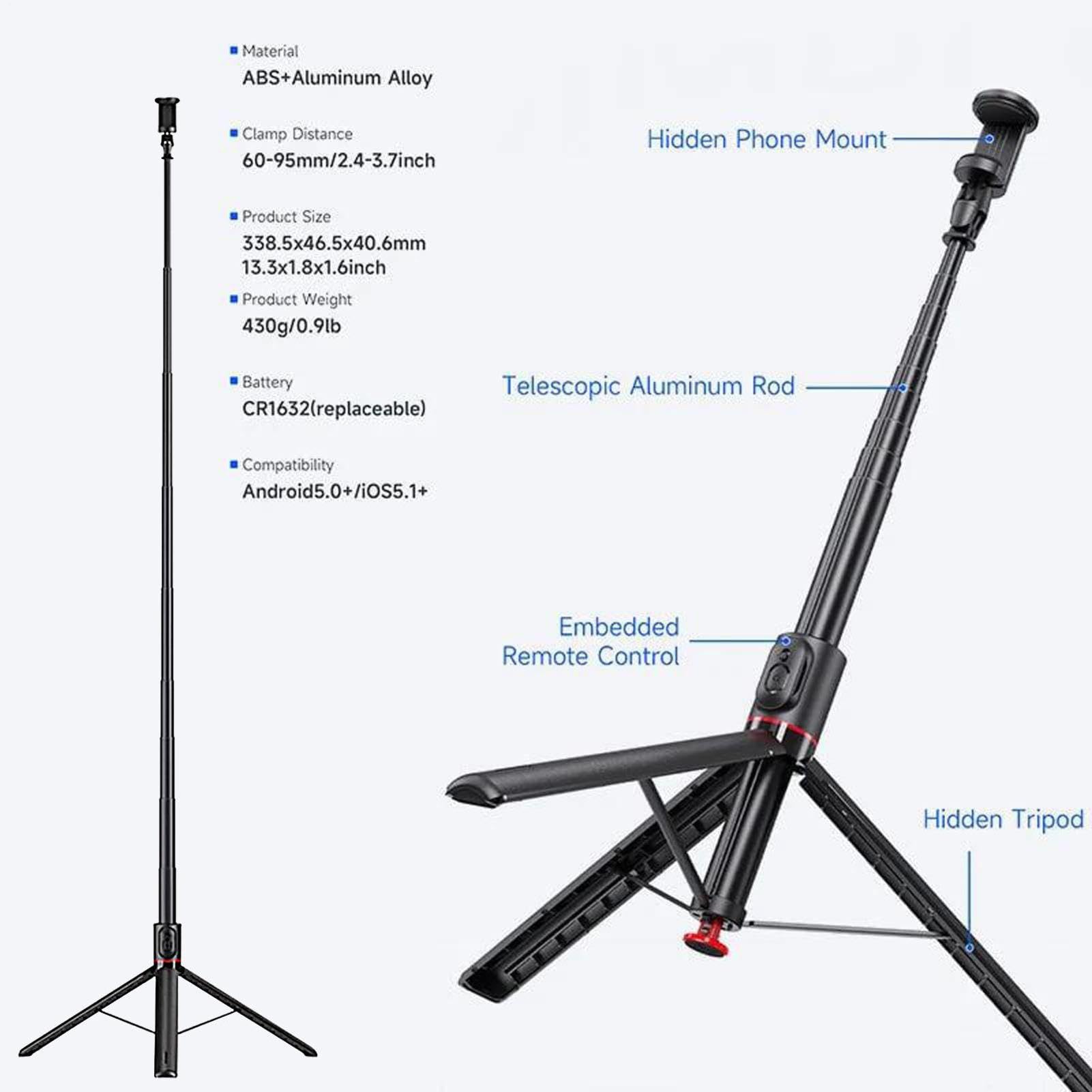 Selfie Stick Treppiede Supporto Magnetico Rotante A 360 Gradi | Selfie Stick Treppiede Wireless Per Telefono Per Vlogging e Live Streaming, Registrazione Video, Cucina, Escursioni,