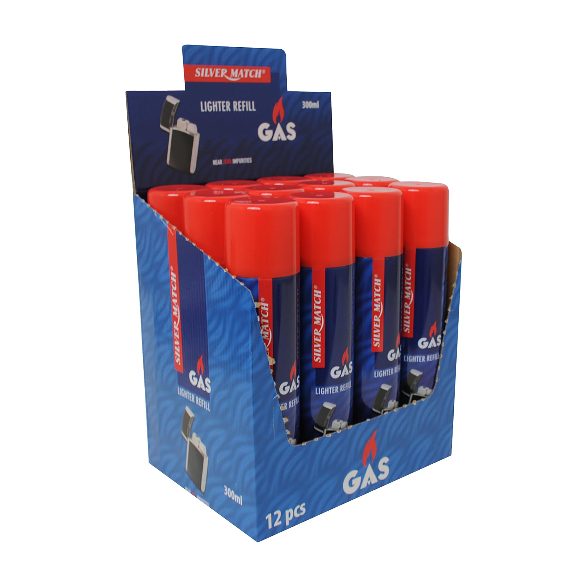 12 x Gas para mecheros de 300 ml para mecheros con 5 adaptadores | Near Zero Impurities | Quemador de flambeo | Recambio de gas de gas | Mechero de tormenta