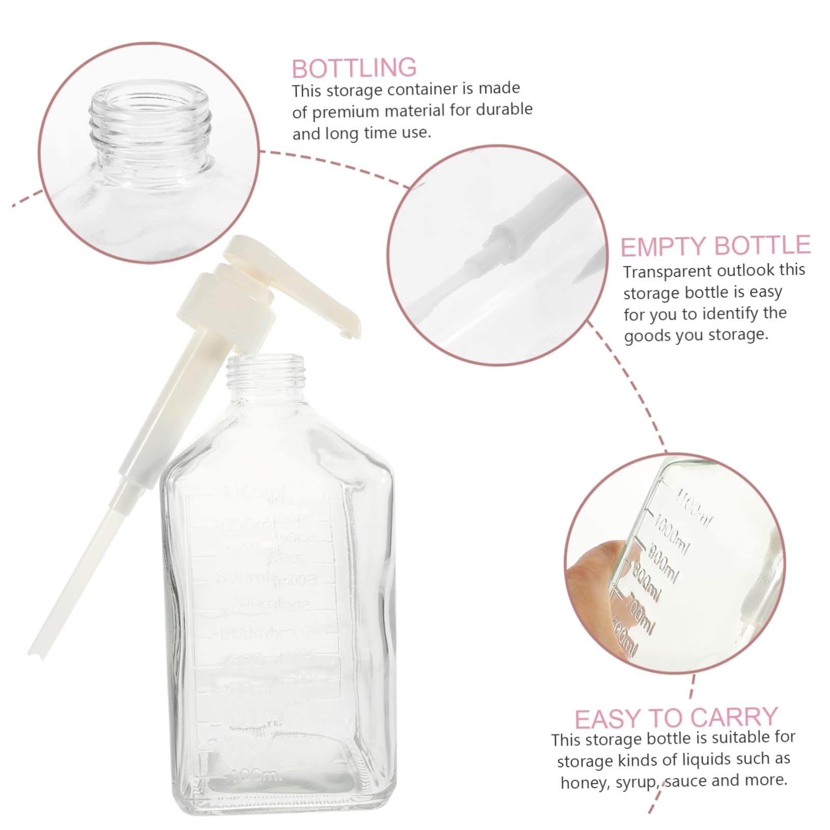 Bouteille à Pompe pour Sirop en Verre Réutilisable, Grosse Capacité