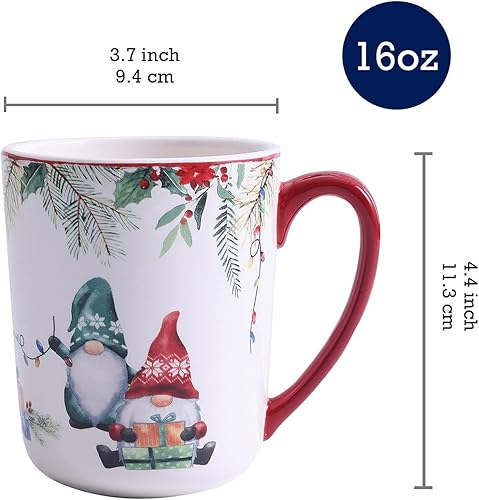 Miniatura 2 de Bico Juego de vajilla de cerámica de 16 piezas de gnomos de Navidad, servicio para 4, incluye platos llanos de 11 pulgadas, platos de ensalada de