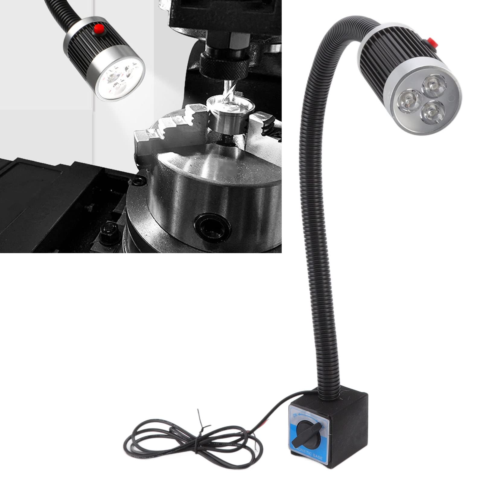 Luz de trabajo magnética 9W 24V LED Cuello de cisne flexible Luz de trabajo de cuello de cisne con base magnética de aluminio a prueba de herrumbre para taller de máquinas