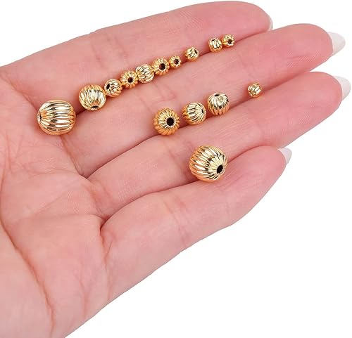 Miniatura 7 de JOE FOREMAN 100 cuentas rellenas de oro amarillo de 18 quilates de 0.236 pulgadas, hipoalergénicas, corrugadas, suaves, espaciadoras para hacer