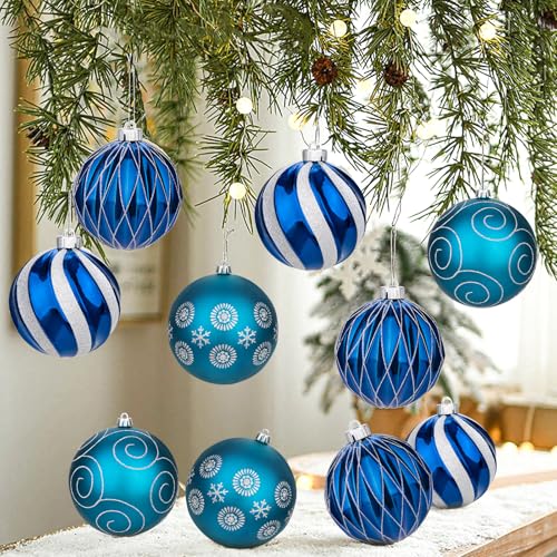 Large Blue & Silver Shatterproof Christmas Ornaments - 4.7" Big Tree Hanging Decorations for Xmas, New Year, Wedding, Party & Holiday Indoor/Outdoor Decor by GnFlus - Image 3