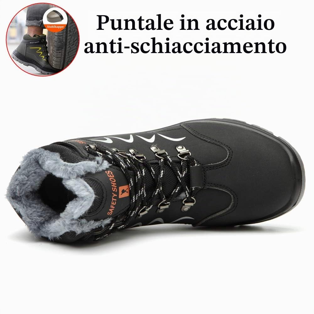 Scarpe Antinfortunistiche Invernali Leggere Uomo Donna Impermeabili Scarpe da Lavoro con Punta in Acciaio, con Calda Imbottitura, Stivali Sicurezza