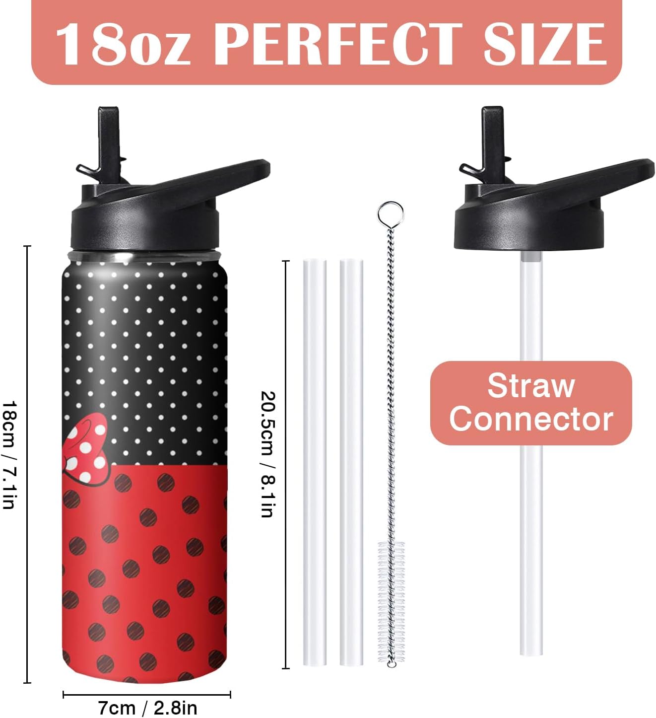 Cute Cartoon Tumbler with Top Handle and Straw Lid Gift for Boys Girls Water Bottle Travel Kettle Cup for Car Cold and Hot Stainless Steel Double Wall Insulated Mug (bow tie, 18oz)