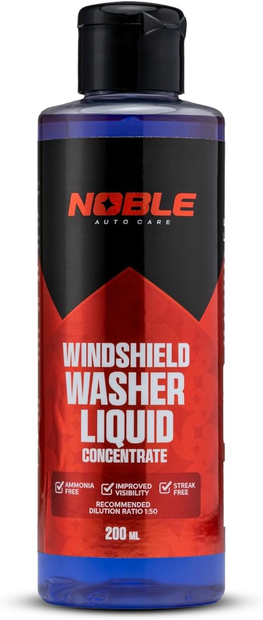 NOBLE AUTO CARE: Premium Windshield Washer Liquid Concentrate 200ml (20mL Enough For 1L Tank) - Ammonia-Free Formula for Ultimate Clarity and Superior Cleaning Performance