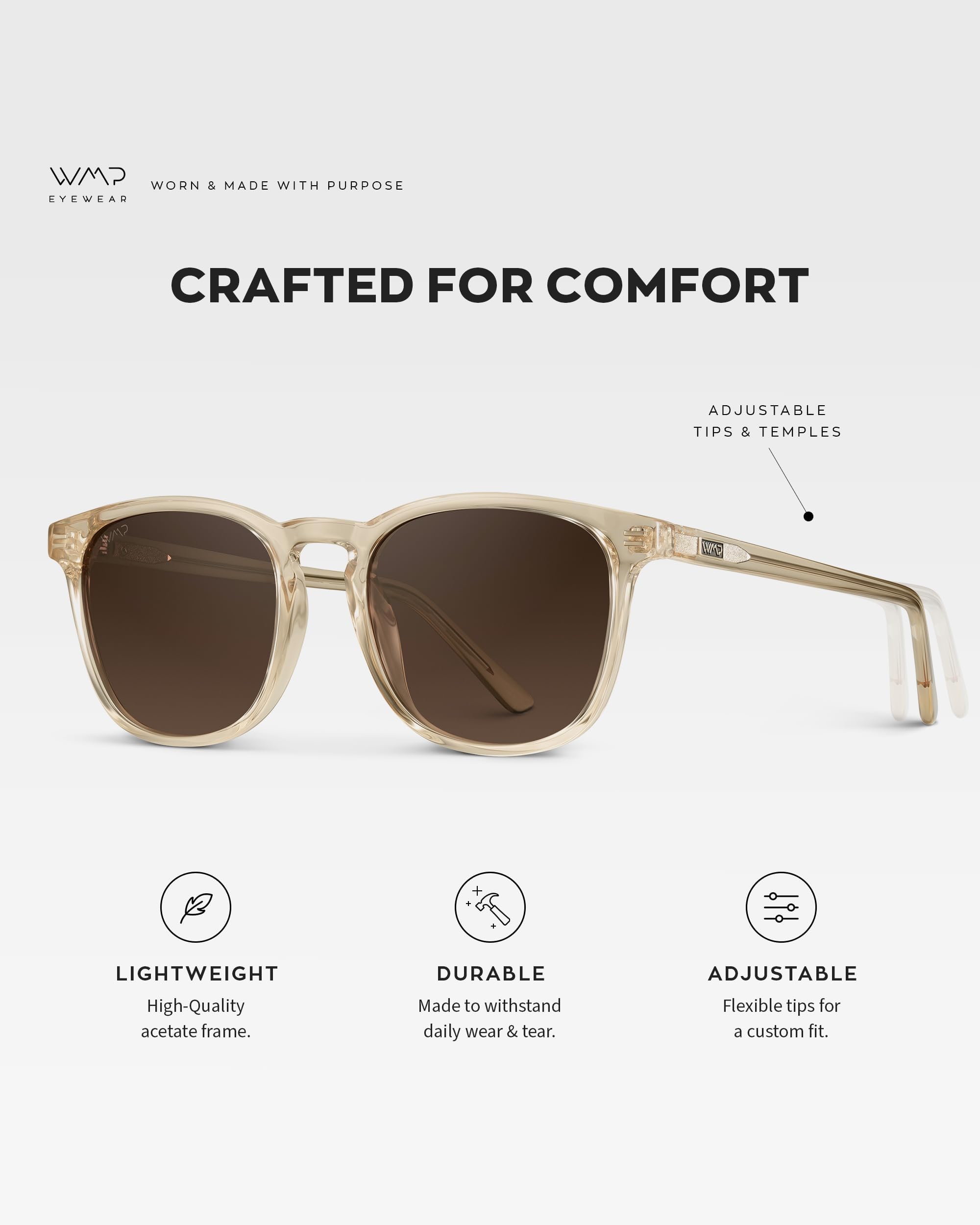 WearMe Pro WMP Eyewear - Men's Polarized Modern Rounded Square Sunglasses