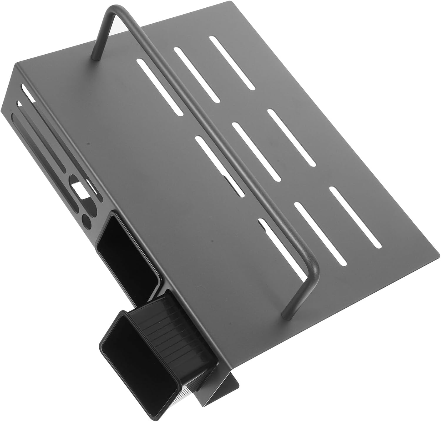 ARTIBETTER Wall Mount Knife Rack with Dual Cup and Rod, Gunmetal Gray Multifunctional Kitchen Organizer for Cutlery Draining, Chopstick Holder, and Cutting Board Storage, Space-saving Utensil