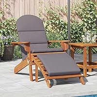 Vista 1 de Adirondack Garden Chair, Solid Acacia Wood, Oiled Finish, Foldable Patio Lawn with Footrest, Dark Grey Cushion, 33.1x29.5x35.4 in, Outdoor Dining