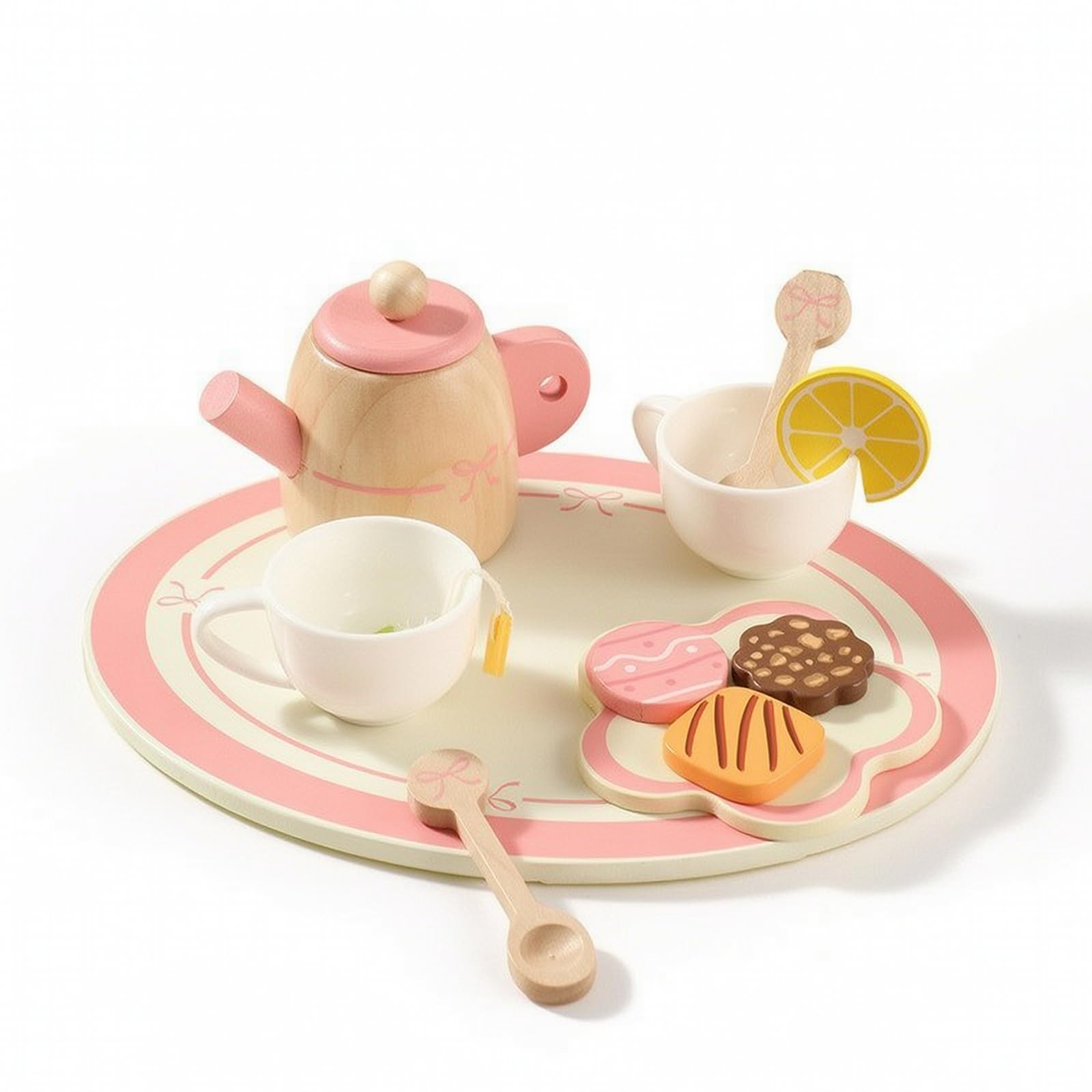 Cuisine Enfant Jouet en Bois Ensemble Jeu Accessoires Vaisselle Aliments Table Simulation Service Préparation Repas Texture Agréable , Ensemble De Thé De L Après-midi Coloré