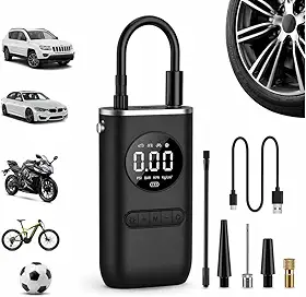 Calibrador Compressor de Ar Portátil Digital 150 PSI com Lanterna LED Bomba de Ar Recarregável Automática para Pneus de Carro, Moto, Bicicleta, Bike, Bola e Infláveis