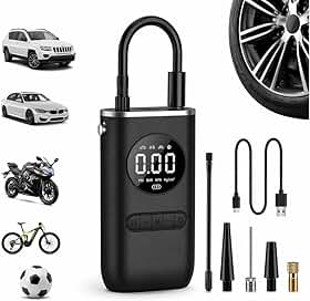 Calibrador Compressor de Ar Portátil Digital 150 PSI com Lanterna LED Bomba de Ar Recarregável Automática para Pneus de Carro, Moto, Bicicleta, Bike, Bola e Infláveis