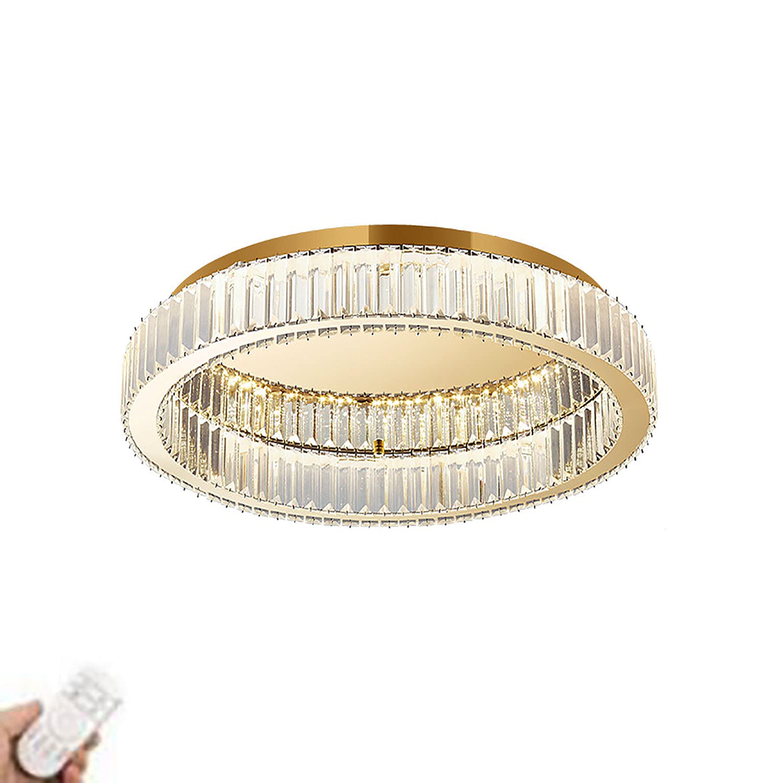 RRJJ Modern Gold Crystal Semi Flushmount Chandelier Lighting LED Ceiling Light Fixture Lamp for Dining Room Bathroom Bedroom Livingroom-Stepless dimming 50x12cm