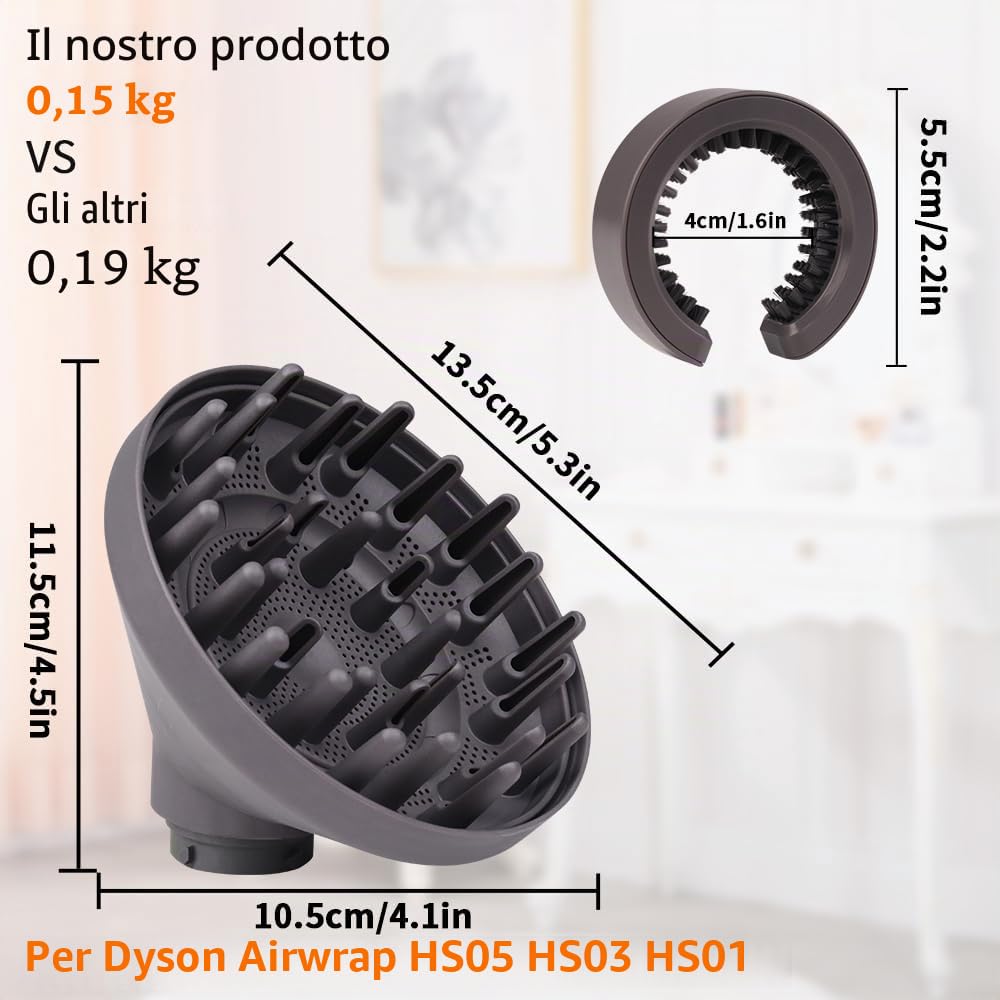 Laymi Diffusore adattatore per Dyson Airwrap HS08 HS05 HS01 airwrap, con filtro spazzola di pulizia, trasformabile per Airwrap Styler in asciugacapelli per capelli ricci ondulati, ricci
