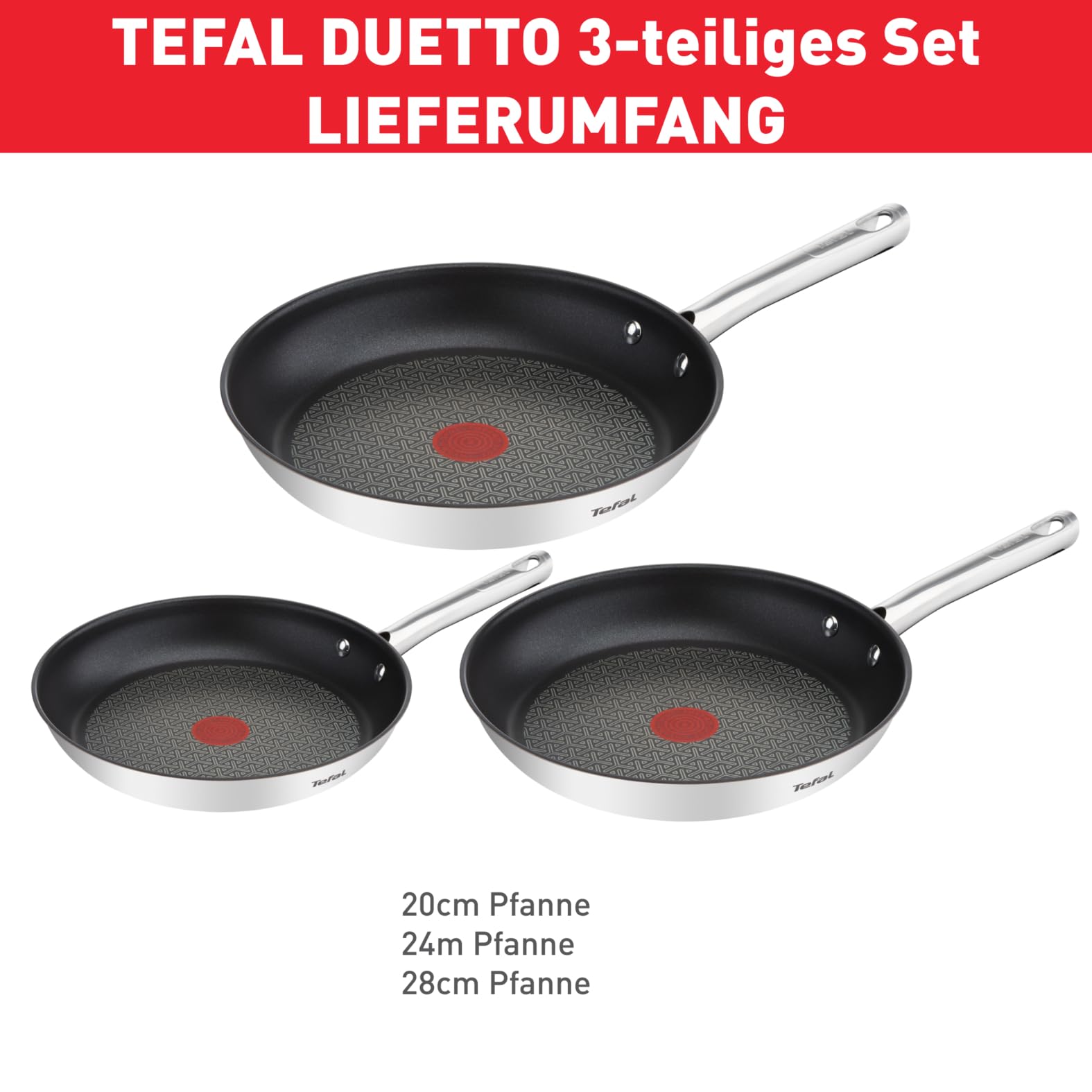 Tefal Duetto 3-teiliges Pfannenset 20,24 und 28 cm, Bratpfannen mit Thermo-Signal bei idealer Bra... Ansicht 7