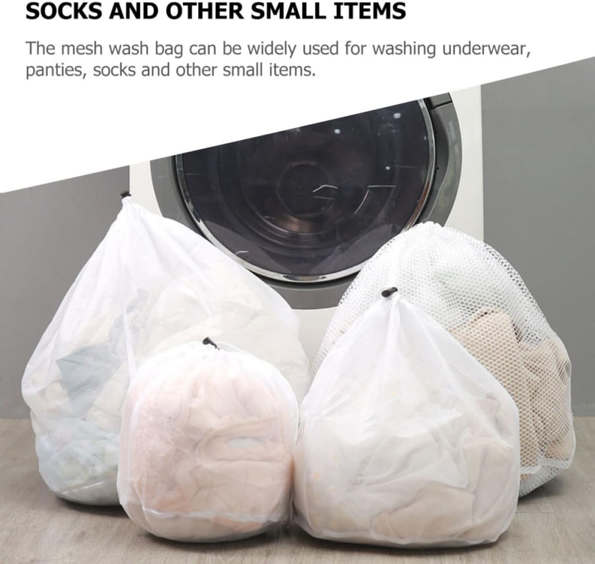 White Mesh Polyester Laundry Bag 2pcs with Drawstring for Delicates
