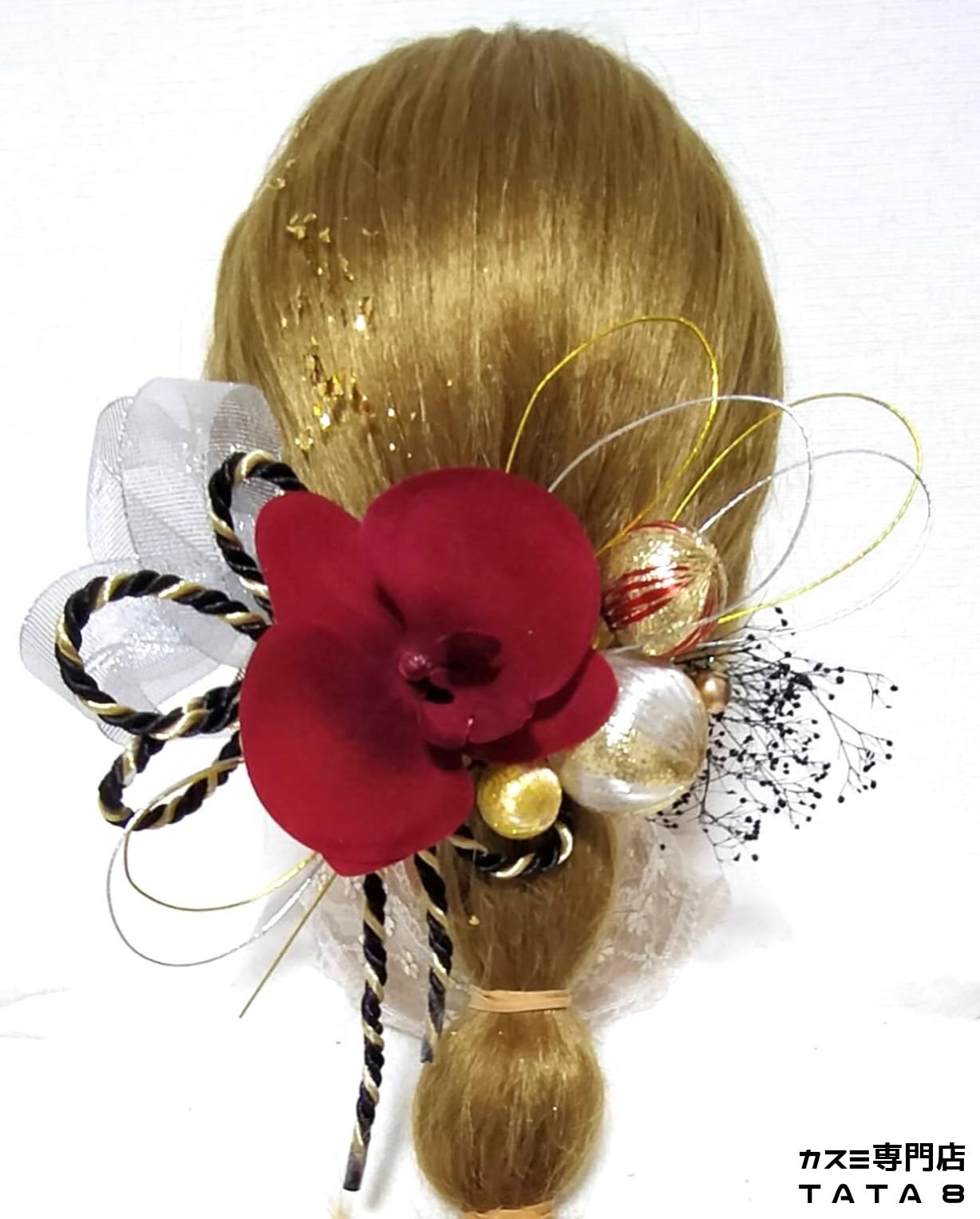 1450円 本物花 朱色髪飾り 卒業 入学 ブライダル ウェディング 1450円 本物花 朱色髪飾り 卒業 入学 ブライダル ウェディング