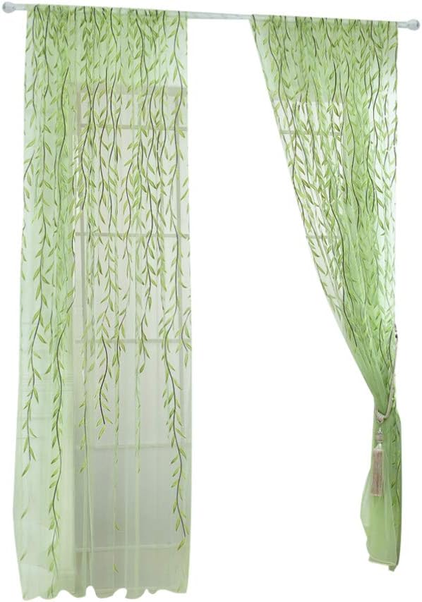BESPORTBLEWillow Window Curtain Voile Tulle Room Salix Leaf Sheer Gauze Curtain Voile Panel Drapes Curtain for Bedroom, Living Room, Balcony (1pcs, 100 x 200cm)